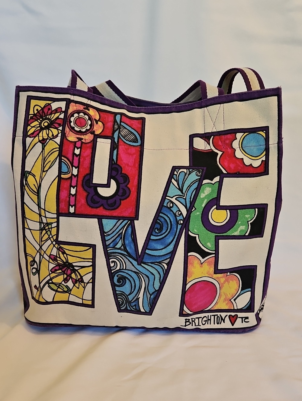 Brighton Multicolor LOVE Canvas Tote — Purple Trim